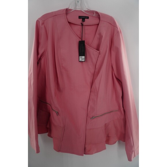 Lane Bryant Women Pink Moto Blazer Ruffled Peplum Jacket with Zippers NWT Sz 22 - Picture 2 of 11